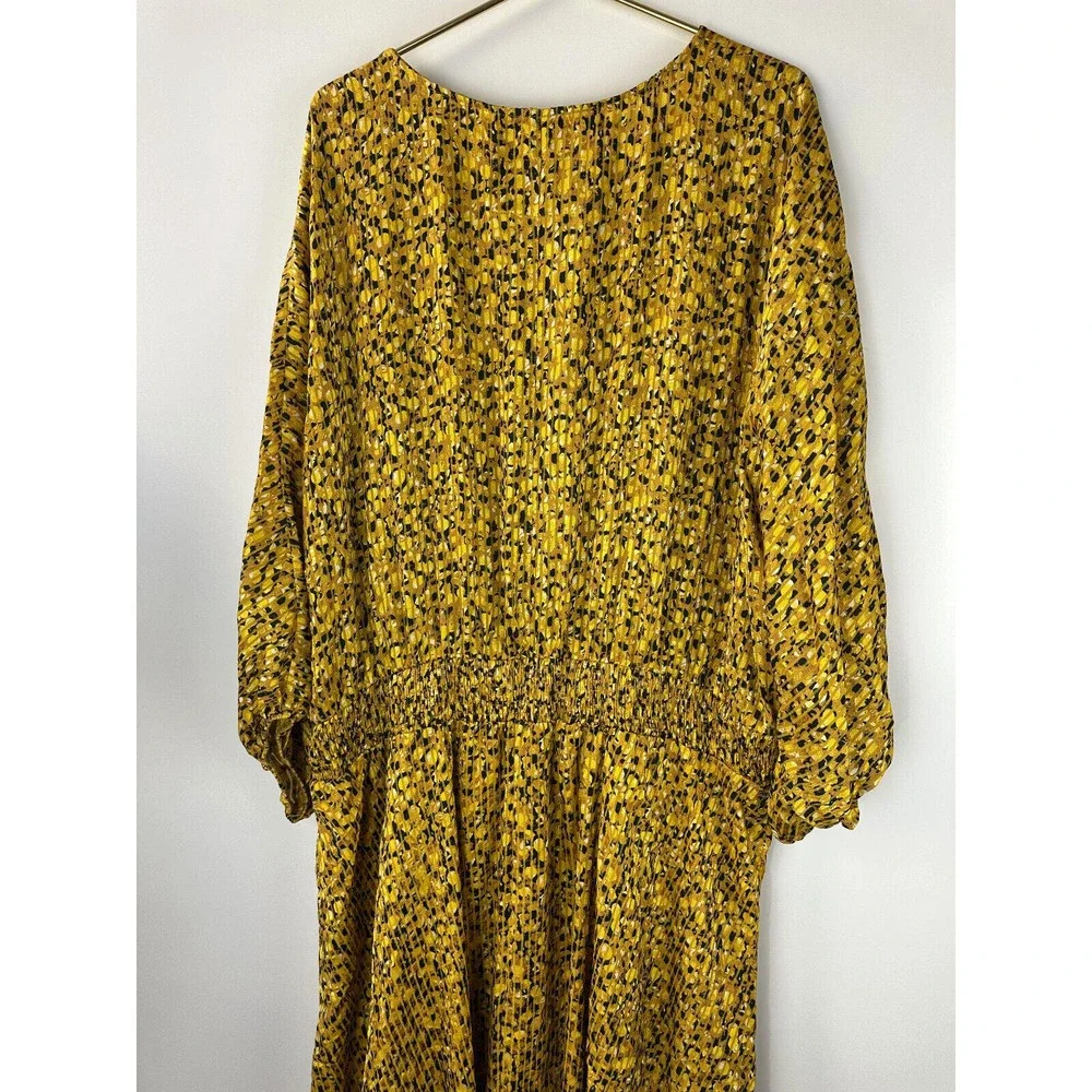 by Anthropologie Marigold Midi Dress Smocked V-Neck Gold Women's Plus Size 3X - Picture 5 of 14